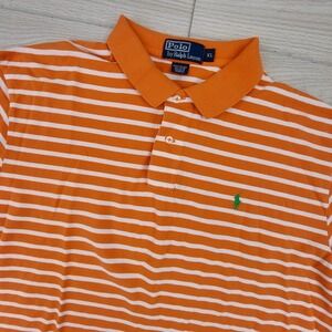 Polo Ralph Lauren Polo Shirt Mens XL Orange White Striped Preppy Cotton Frat